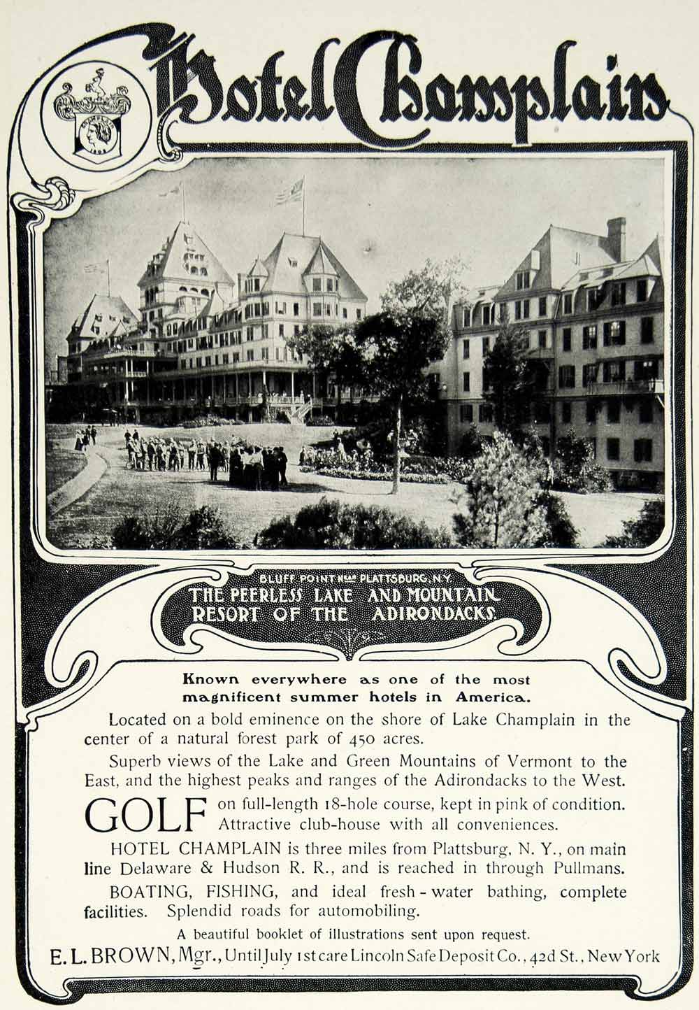 1903 Ad Hotel Champlain Resort Bluff Point Plattsburg NY Adirondack YCL2