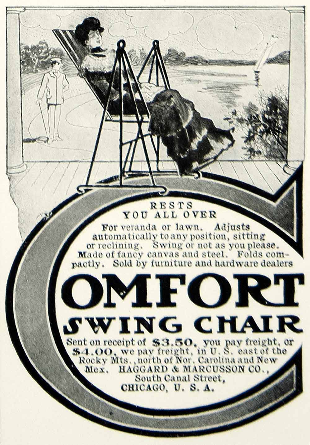 1903 Ad Haggard & Marcusson Comfort Swing Chair Lawn Patio Furniture YCL2