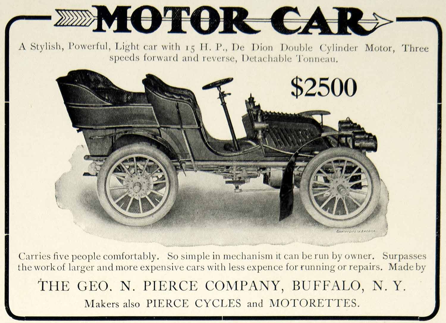 1903 Ad George N Pierce Motor Car Tonneau Brass Era Automobile YCL2