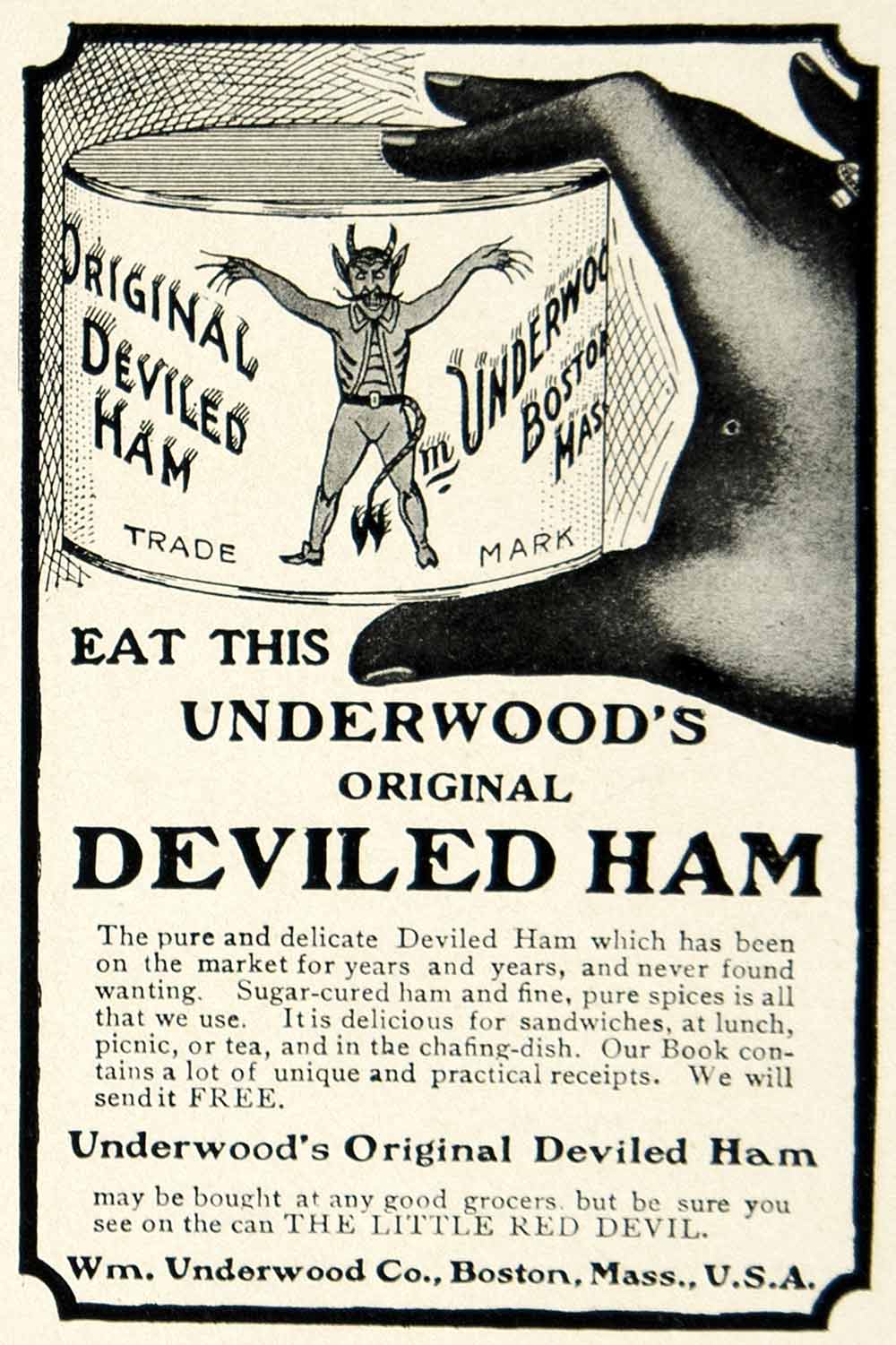 1903 Ad William Underwood Deviled Ham Boston MA Devil Meat Grocery YCL