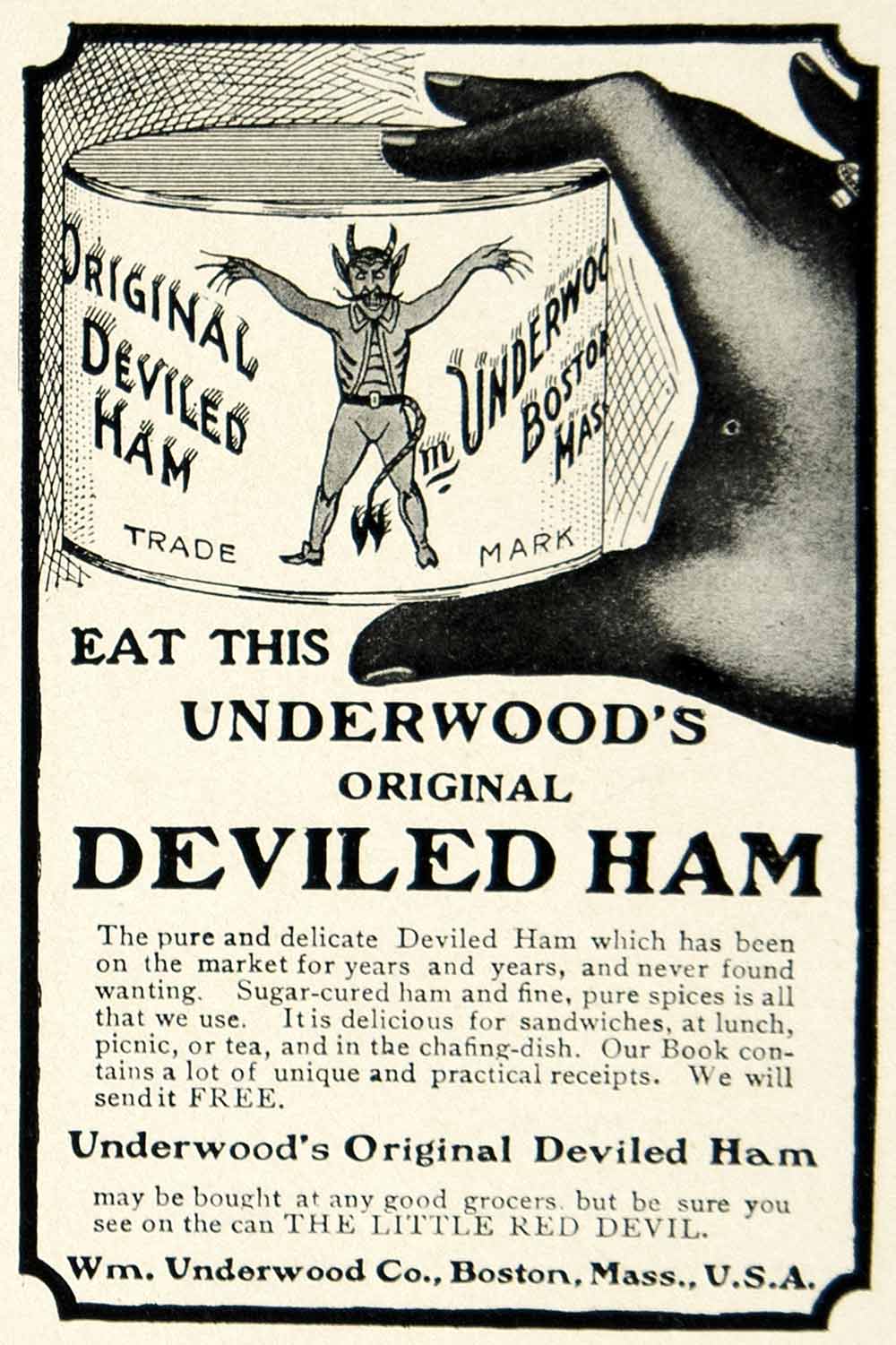 1903 Ad William Underwood Deviled Ham Boston MA Devil Meat Grocery YCL2