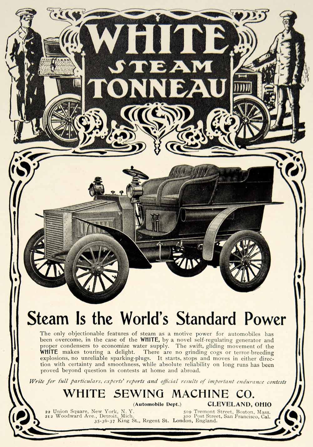 1903 Ad White Sewing Machine Steam Tonneau Automobile Antique Car Art YCL2