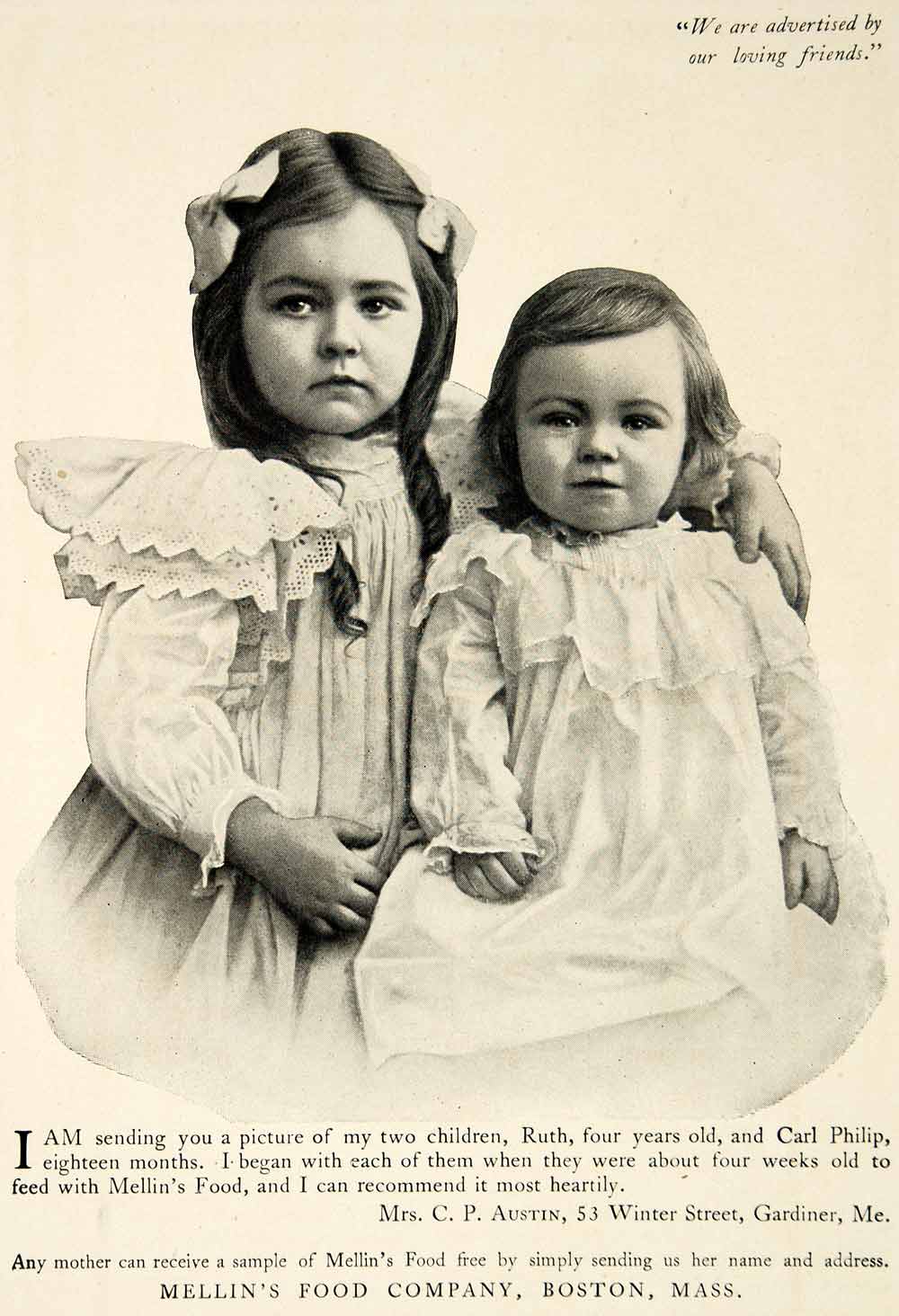 1903 Ad Mellins Food Ruth Carl Philip Austin Children Baby Infant Gardiner YCL2