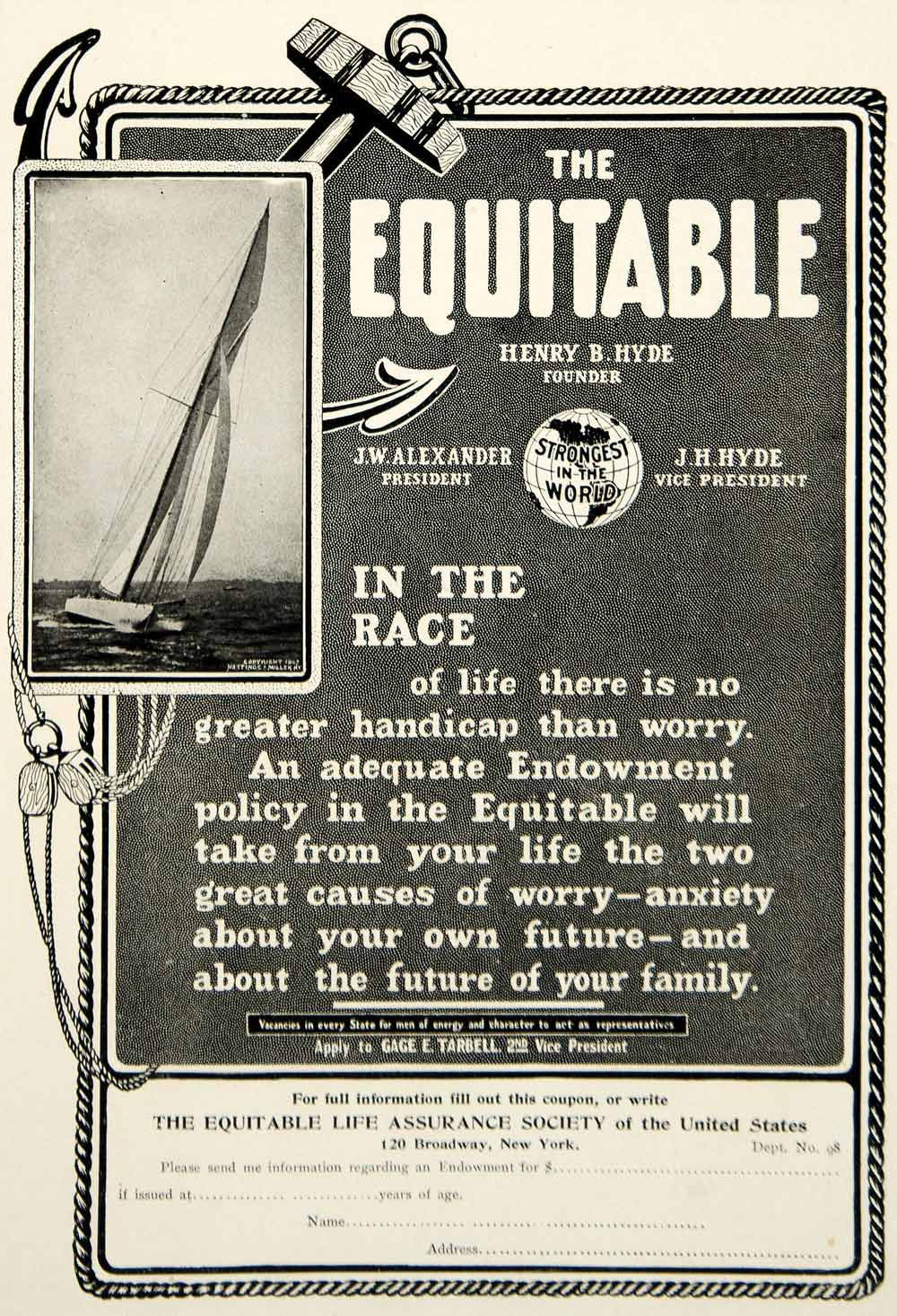 1903 Ad Equitable Life Insurance Banking Finance Sailboat Race 120 Broadway YCL2