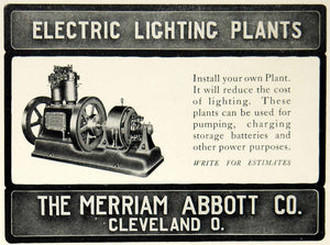 1903 Ad Merriam Abbott Electric Lighting Plants Machine Cleveland OH YCL2