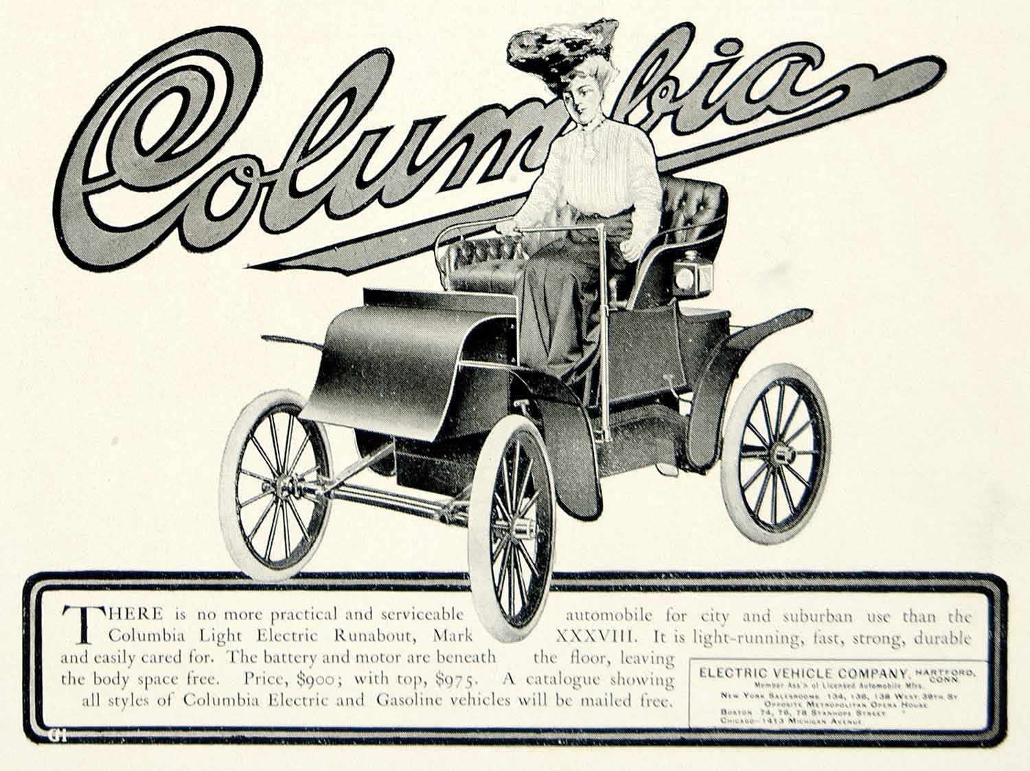 1903 Ad Columbia Mark XXXVIII Electric Runabout Car Brass Era Automobile YCL2