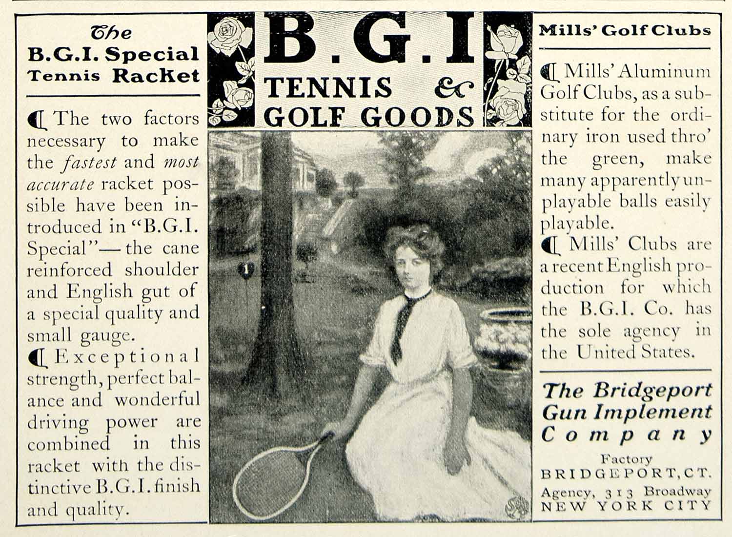 1903 Ad Bridgeport Gun Implement BGI Tennis Racket Golf Clubs Sporting YCL2