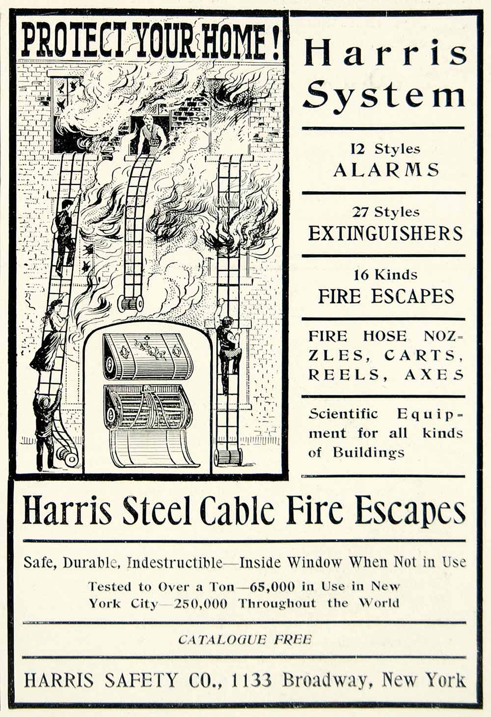 1903 Ad Harris Safety Extinguisher Smoke Alarm Steel Cable Fire Escape YCL2