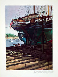 1936 Color Print Harry Marinsky Art Ellida Sailing Ship Marblehead MA YCL2