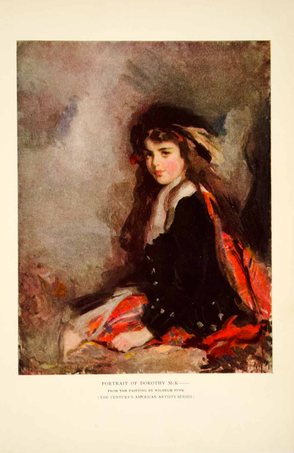 1913 Color Print Wilhelm Funk Art Portrait Dorothy McK Scottish Girl Kilt YCM1