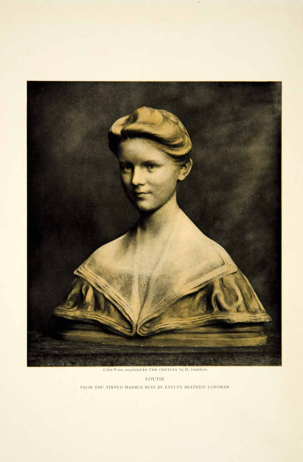 1913 Color Print Evelyn Beatrice Longman Art Louise Marble Bust Sculpture YCM1