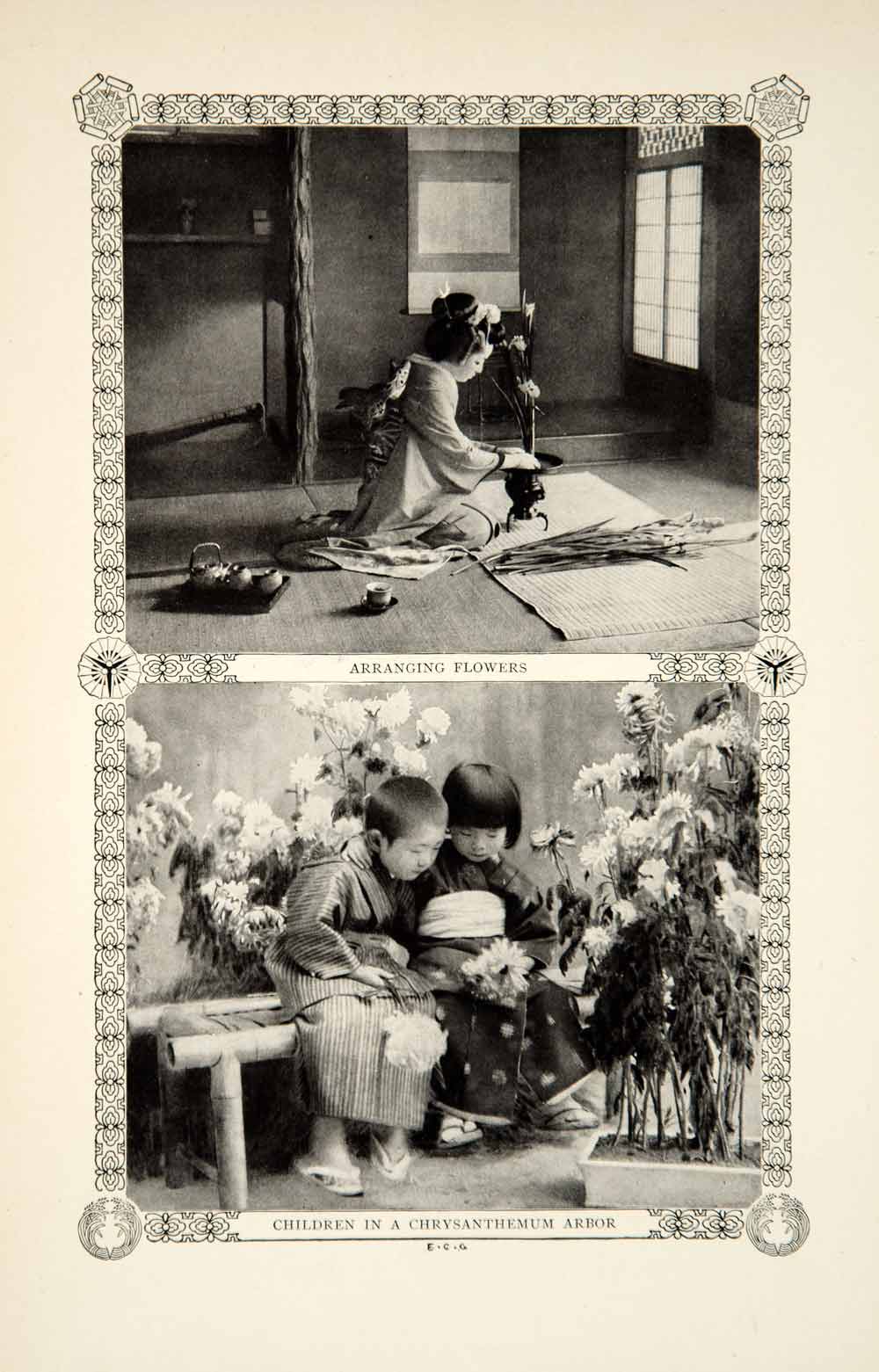 1913 Print Japanese Children Chrysanthemum Flowers Garden Japan Asia Orient YCM1