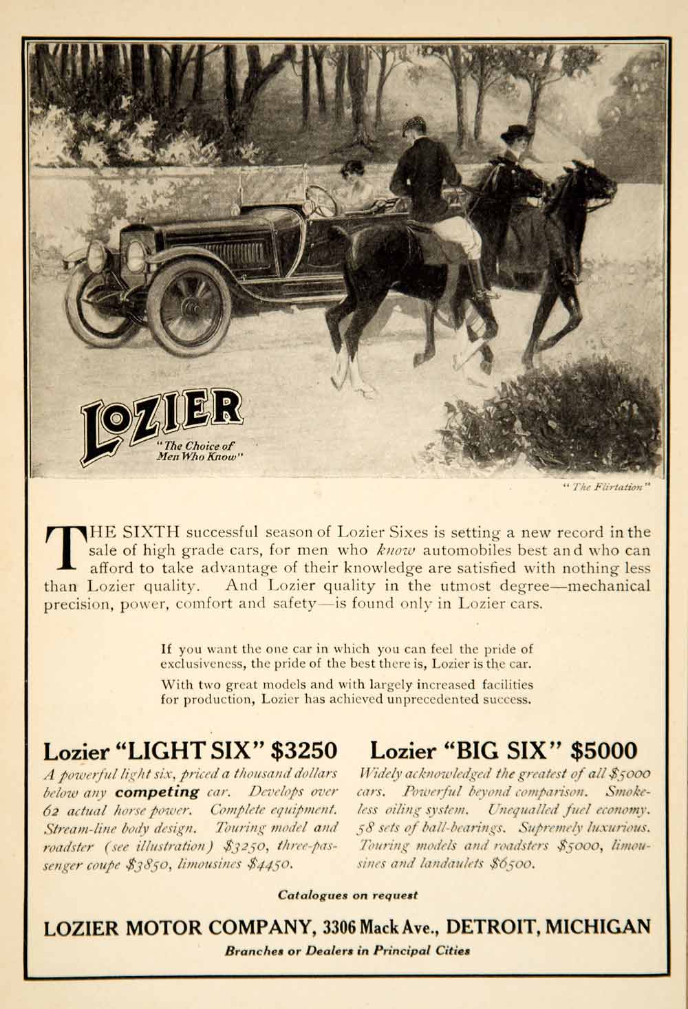 1916 Ad Lozier Light Big Six Car Automobile Brass Era Roadster Art Nouveau YCM1