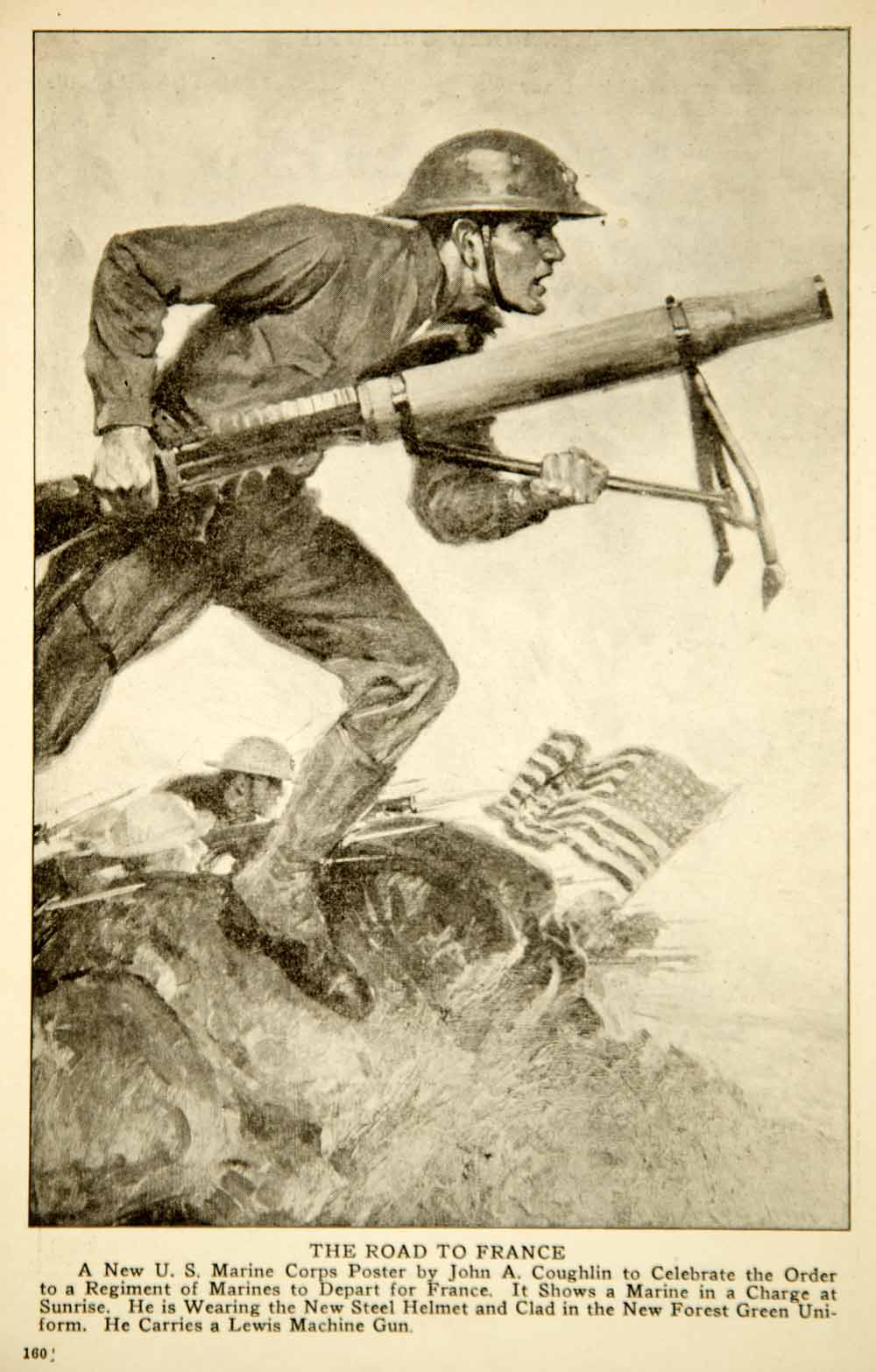 1917 Print World War I Poster Marine Charge Lewis Machine Gun John A. Coughlin