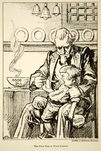 1917 Print World War I Cartoon Uncle Sam Food Control Bill Congress Political