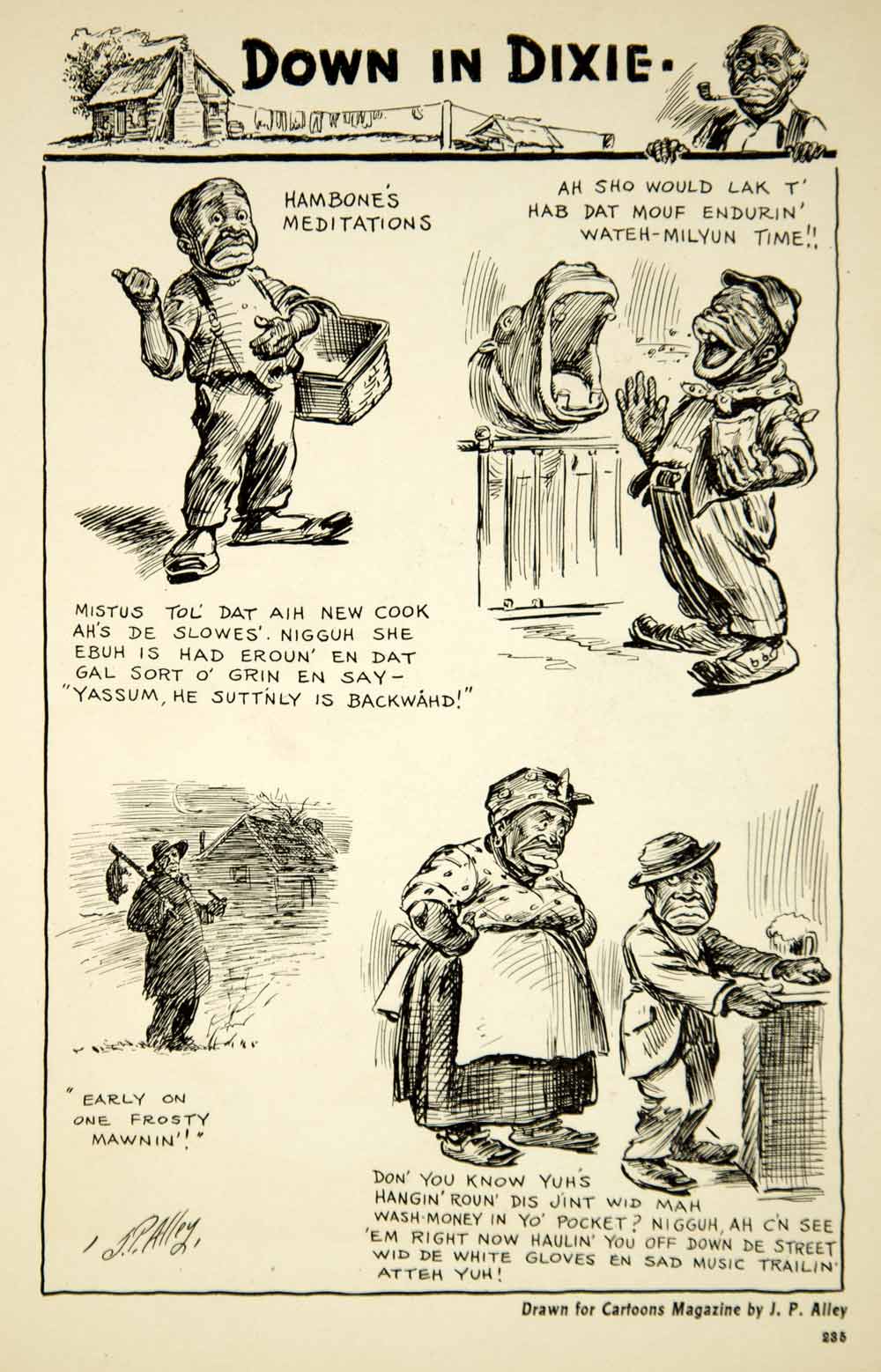 1917 Print Cartoon Hambone's Meditations J. P. Alley Black Americana Caricature