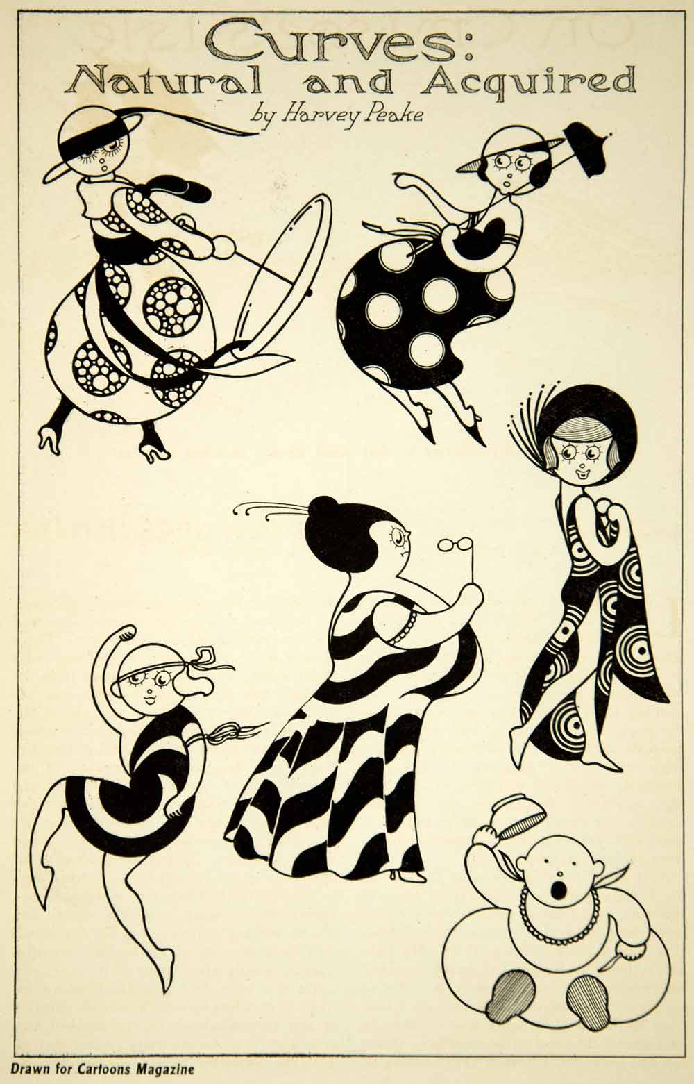 1917 Print Harvey Peake Cartoon Art Caricature Women Fashion Curves Cartoonist