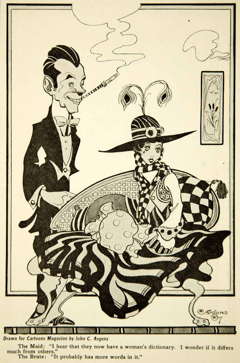 1917 Print John C. Argens Cartoon Art Sexist Humor Sexism Satire Cartoonist