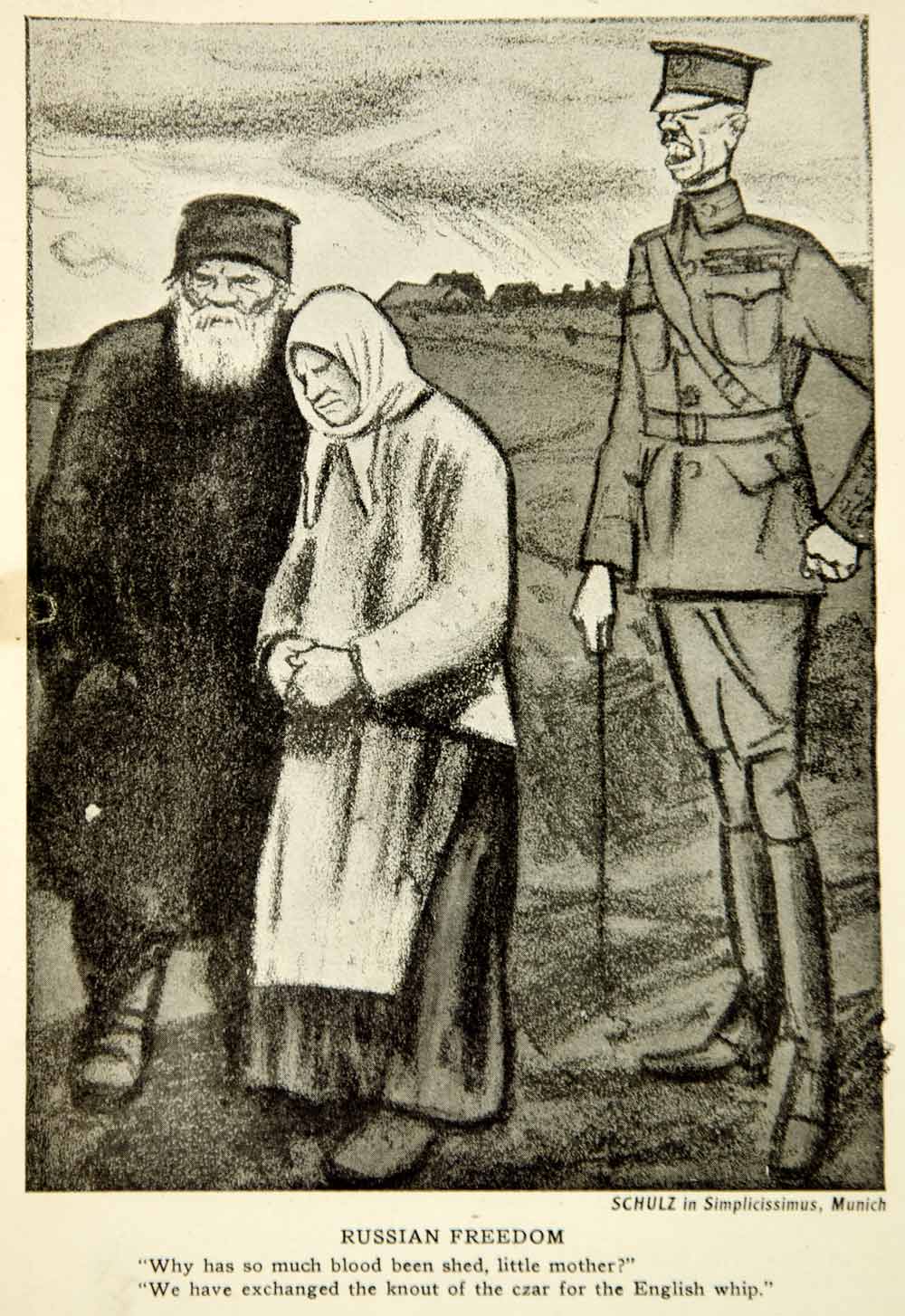 1917 Print World War I Cartoon Wilhelm Schulz Simplicissimus Russian Peasants
