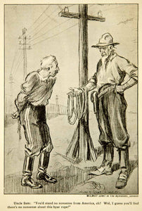 1917 Print World War I Cartoon Art Wilmot Lunt Uncle Sam Cowboy Rope Political