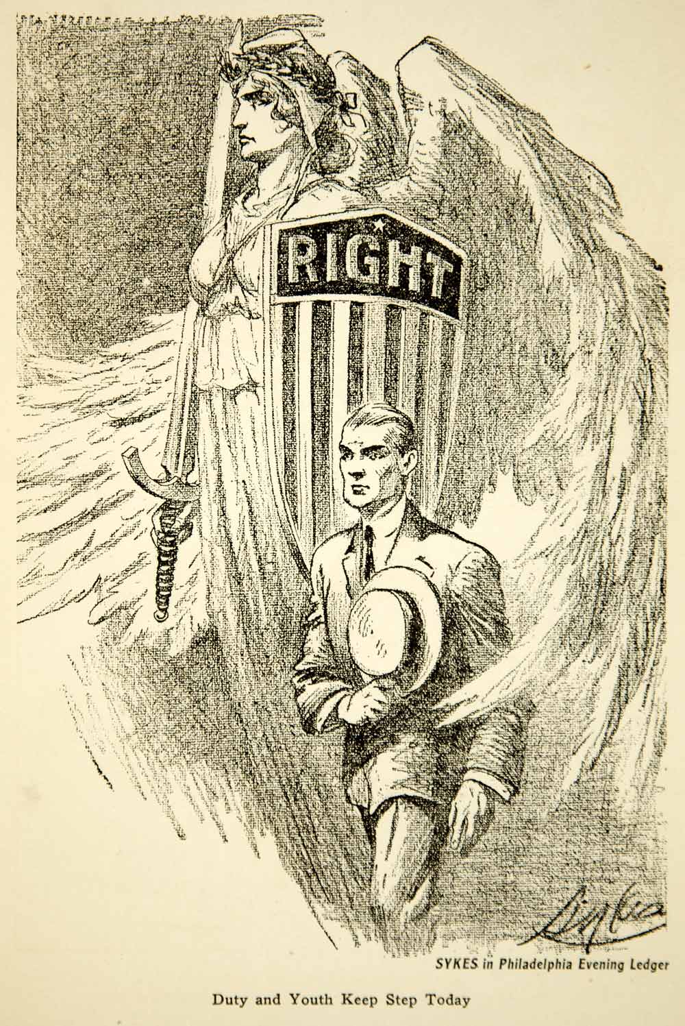 1917 Print World War I Cartoon Charles Henry Bill Sykes Art Political Patriotism