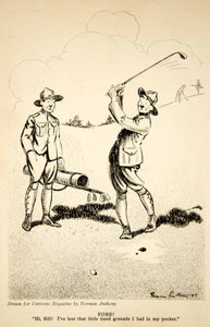 1917 Print World War I Cartoon Art Norman Anthony Soldiers Golfing Grenade Golf
