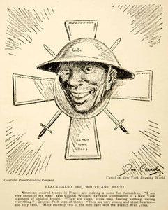 1918 Print WWI Cartoon John H. Cassel Black Americana Soldier French War Cross