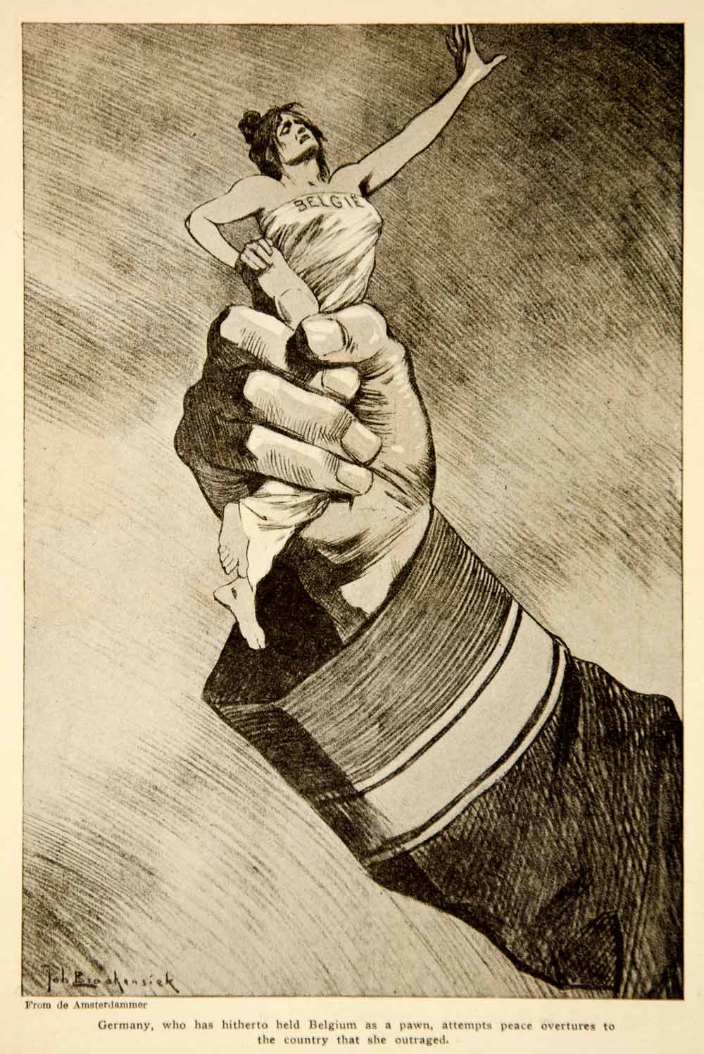 1918 Print World War I Cartoon Art Dutch De Amsterdammer German Belgium Peace