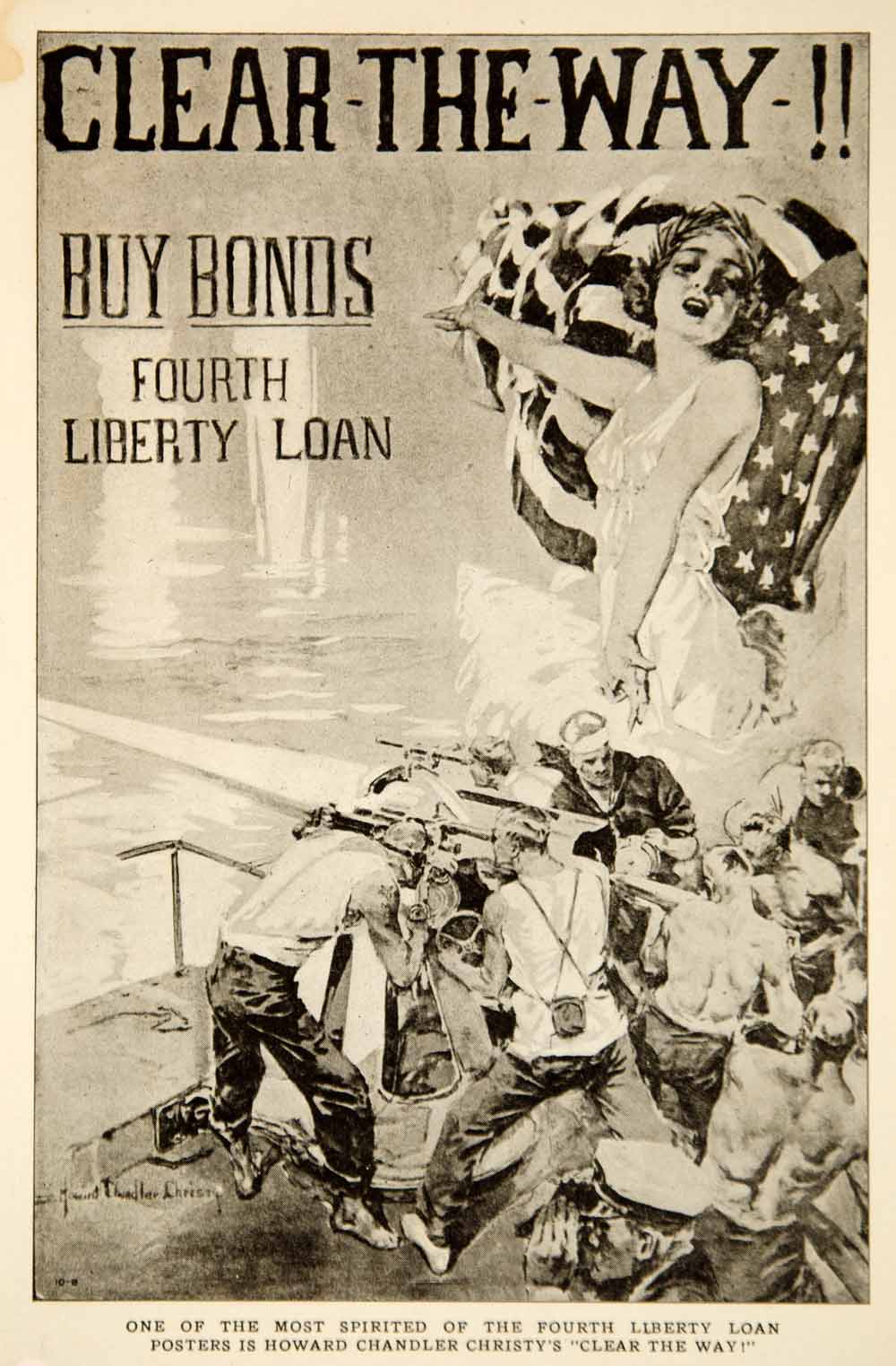 1918 Print World War I Poster Howard Chandler Christy Clear the Way Liberty Bond