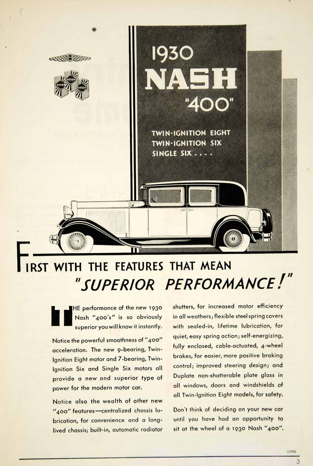 1930 Ad Nash Motors 400 Car Automobile Art Deco Collector Classic Sedan YCT1