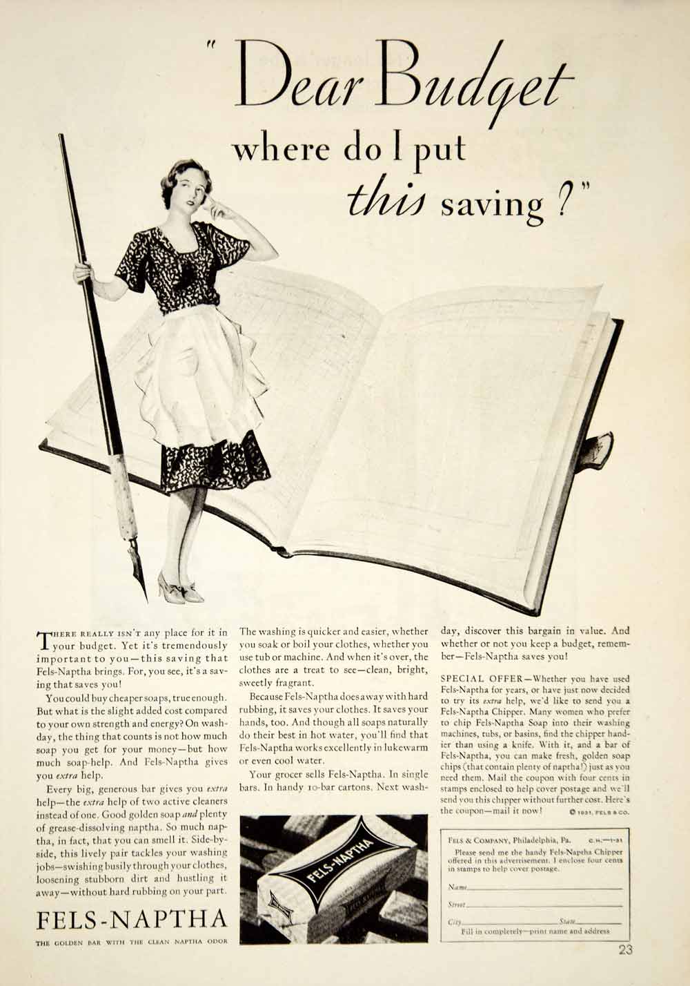 1931 Ad Fels-Naptha Soap Laundry Home Health Beauty Housewife Detergent YCT1