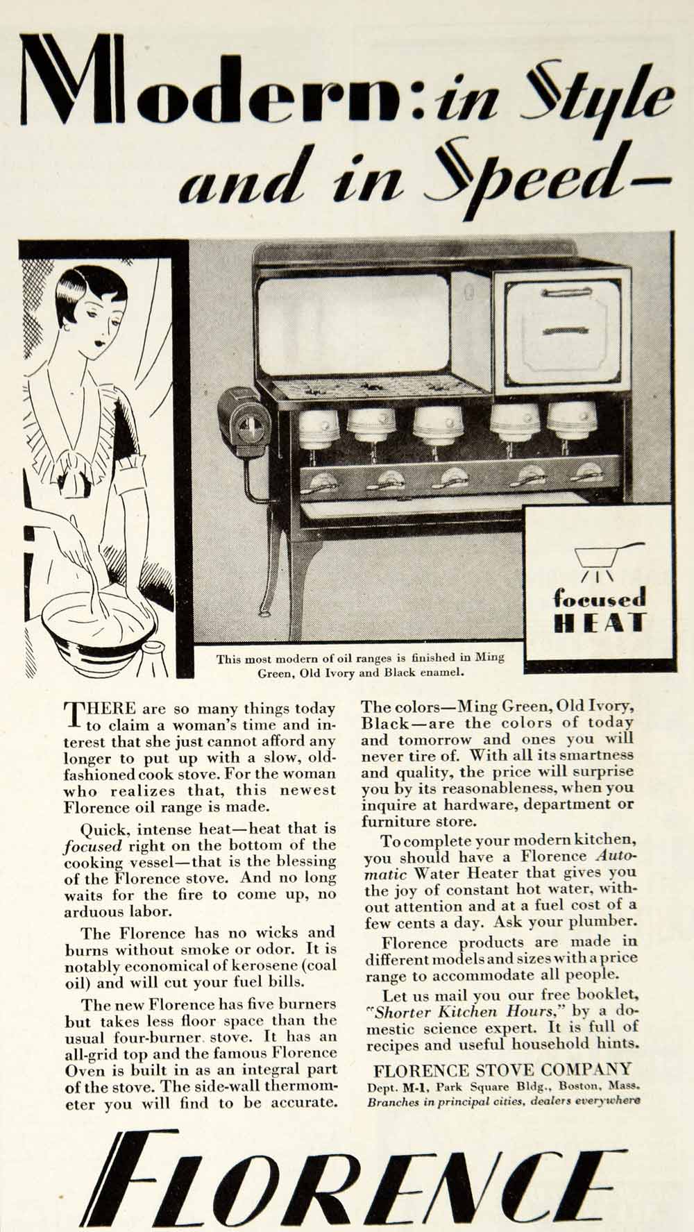 1930 Ad Florence Stove Ming Green Oven Kitchen Appliance Household Art Deco YCT1