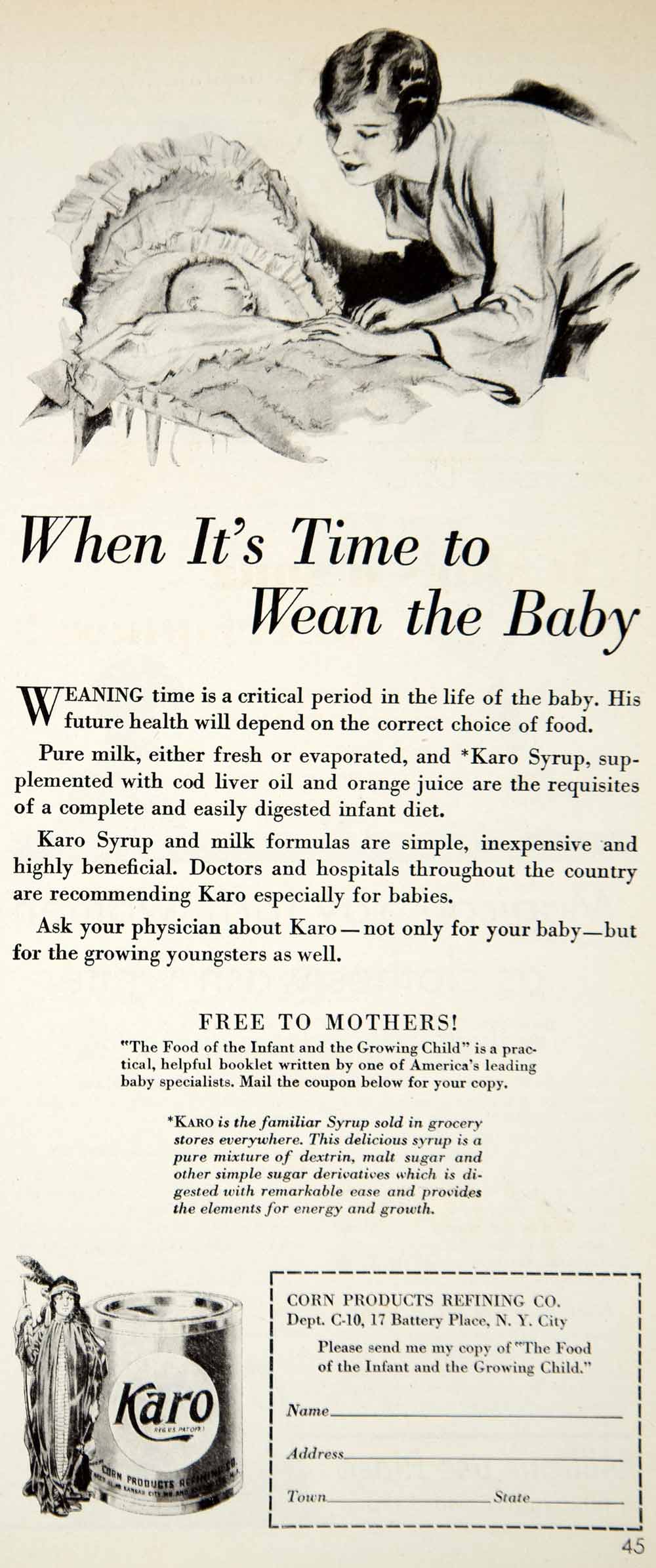 1930 Ad Karo Corn Syrup Milk Baby Food Infant Formula Art Deco Children YCT1