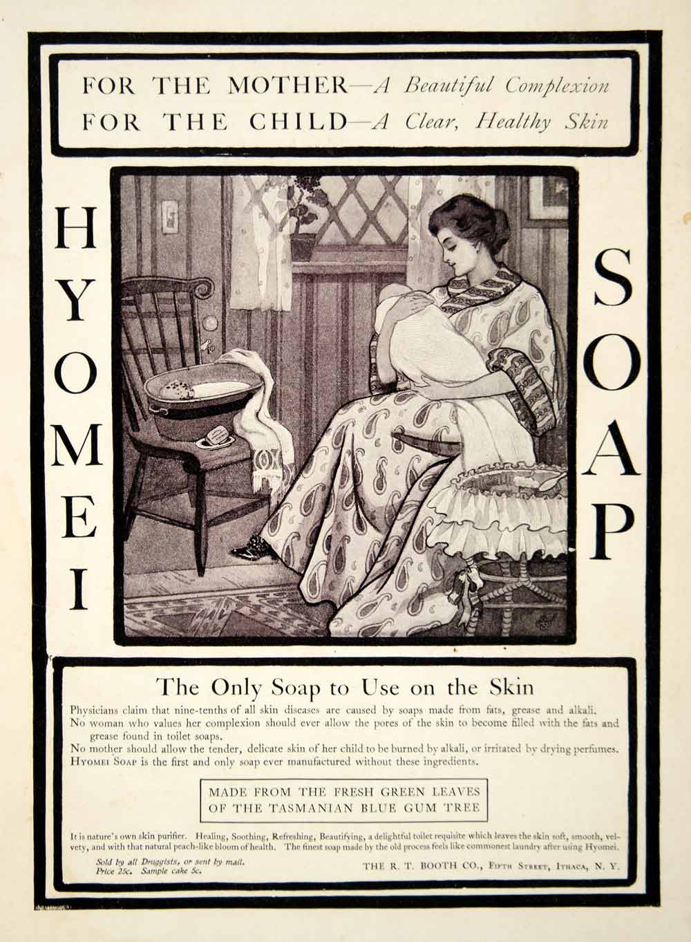 1901 Ad Hyomei Soap Mother Child Skin Complexion Tasmanian Blue Gum Tree YDL1