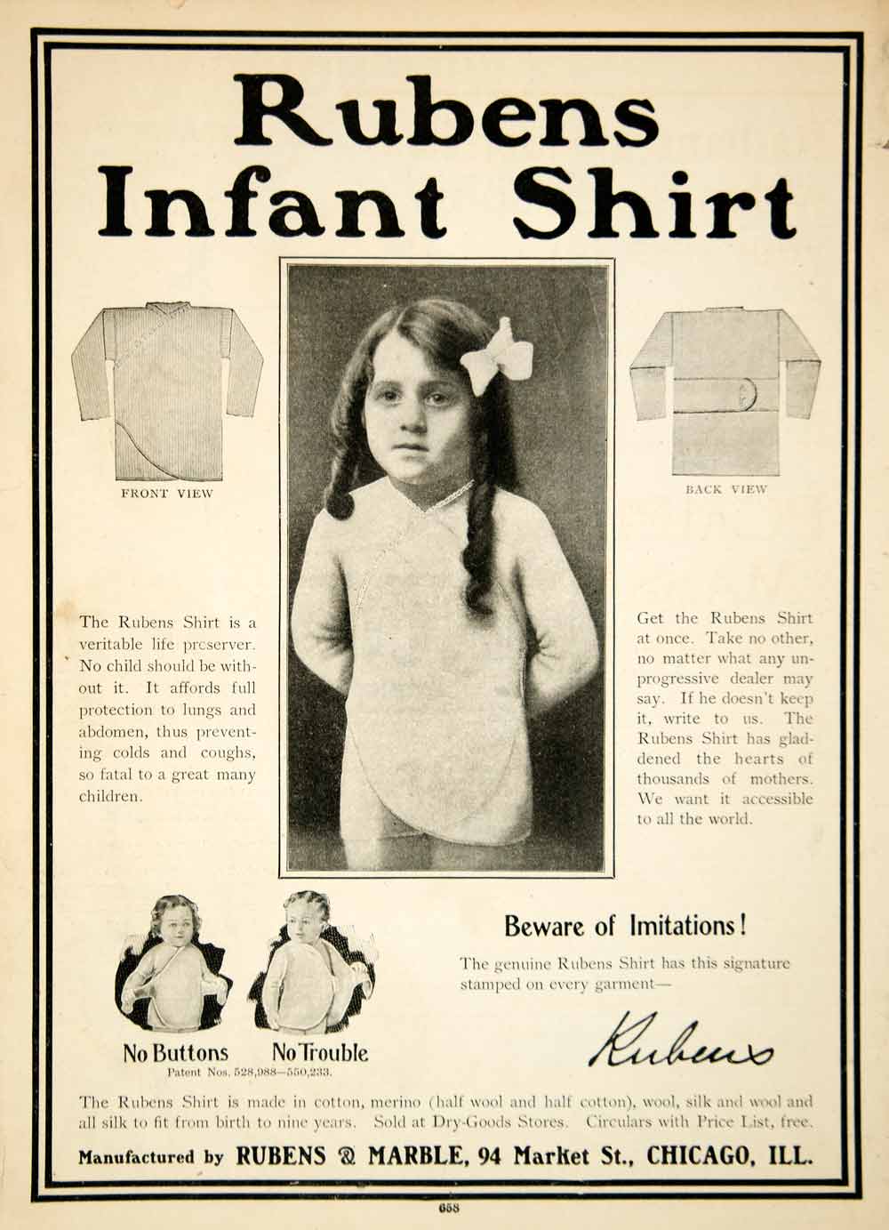 1904 Ad Ruben Infant Shirt Child Marble 94 Market Street Chicago Illinois YDL1