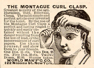1886 Ad Montague Curl Clasp World Manufacturing Company Women Fashion Style YDL1
