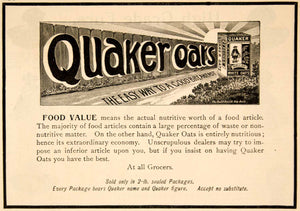 1898 Ad Quaker Oats Breakfast Food Oatmeal Paul E. Durrick Agency Fence YDL1