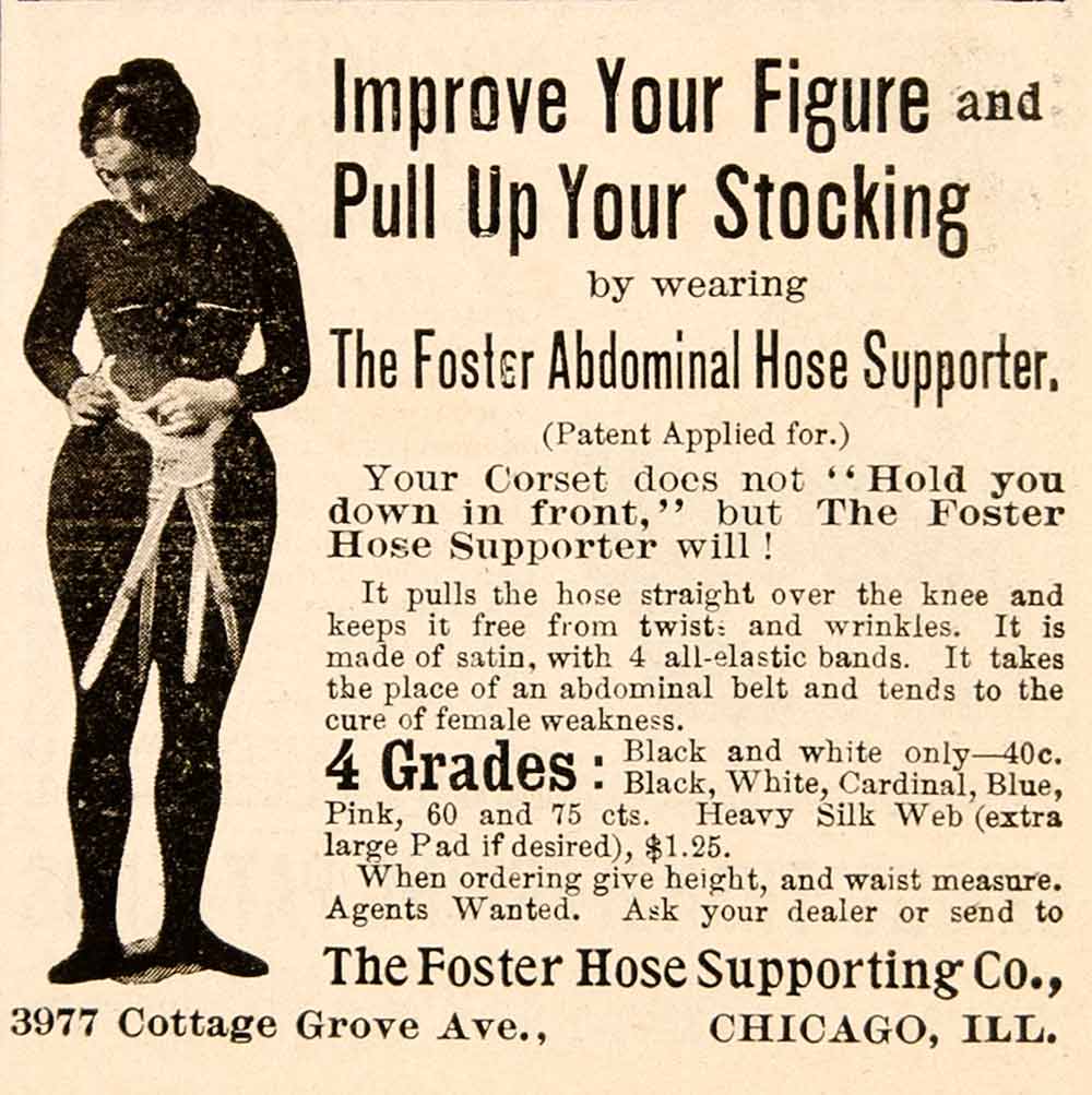1898 Ad Foster Abdominal Hose Supporter Chicago Illinois Fashion Women YDL1