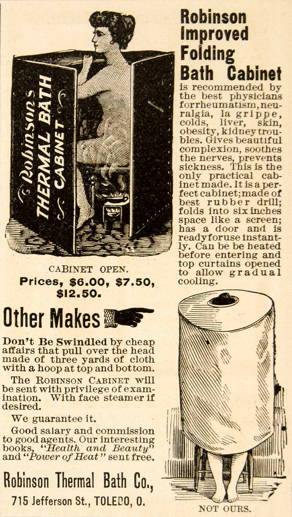1898 Ad Robinson Improved Folding Bath Cabinet Thermal Clean Bathe Toledo YDL1
