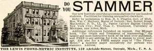 1901 Ad Lewish Phono-Metric Institute 157 Adelaide St. Detroit Michigan YDL1