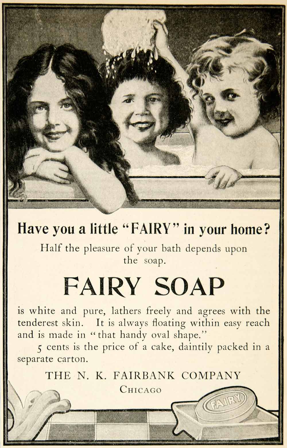 1904 Ad Fairy Soap N. K. Fairbanks Children Bath Tub Girls Clean Chicago YDL1
