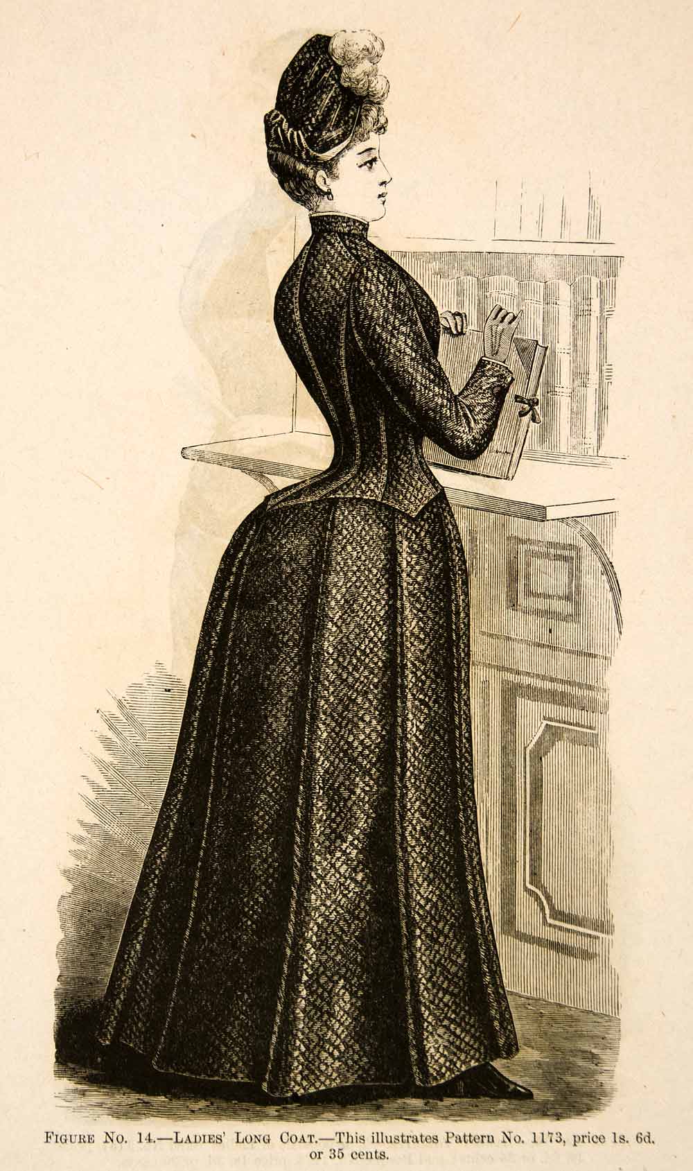 1886 Wood Engraving Victorian Fashion Costume Clothing Woman Portrait Desk YDL1