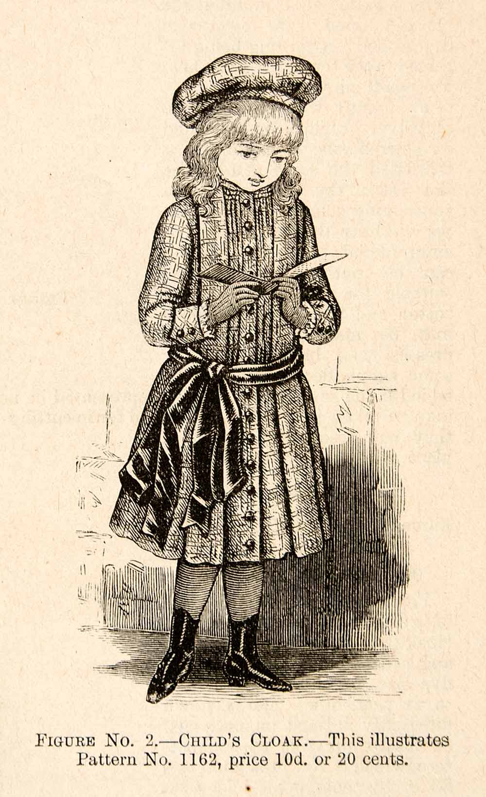 1886 Wood Engraving Young Victorian Girl Child Costume Fashion Clothing YDL1