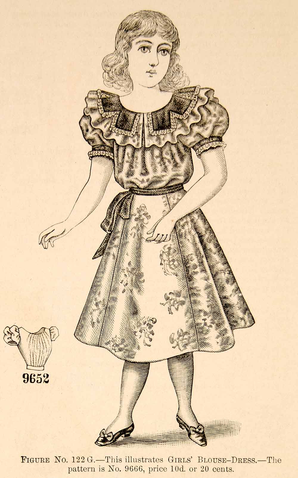 1898 Wood Engraving Fashion Victorian Costume Clothing Dress Portrait Child YDL1