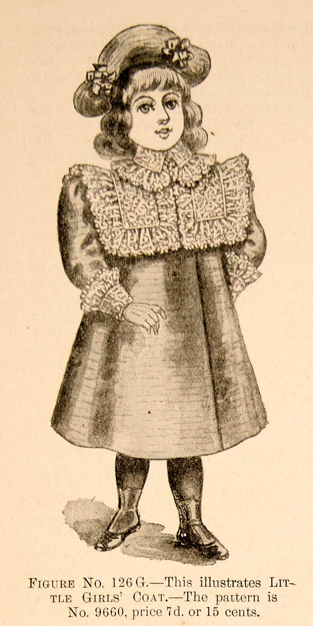1898 Print Victorian Girl Coat Clothing Costume Fashion Hat Child YDL1