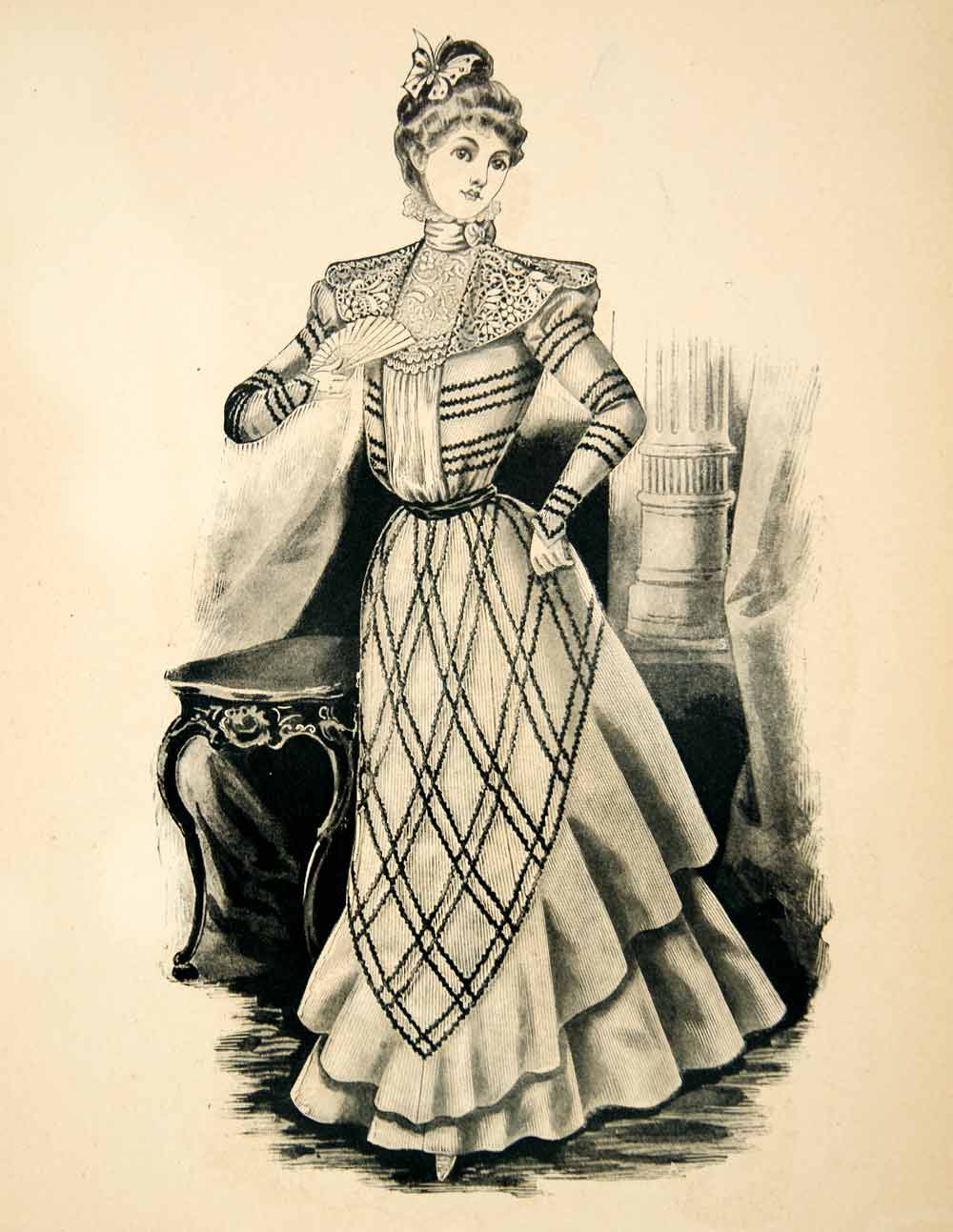 wedding dress no train 1898 Print Fashion Costume Clothing Victorian Woman Reception Toilette –  Period Paper Historic Art LLC