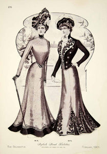 1901 Print Edwardian Street Toilette Dress Costume Fashion Clothing Women YDL1