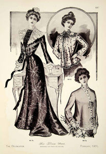 1901 Print Edwardian House Wear Costume Clothing Fashion Dress Pose Mo –  Period Paper Historic Art LLC