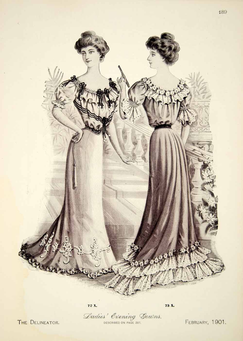 1901 Print Edwardian Ladies Evening Gown Dress Costume Clothing Fashion YDL1 1901 Print Edwardian Ladies Evening Gown Dress Costume Clothing Fashion YDL1