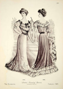green emerald velvet dress 1901 Print Edwardian Ladies Evening Gown Dress Costume Clothing Fashion YDL1